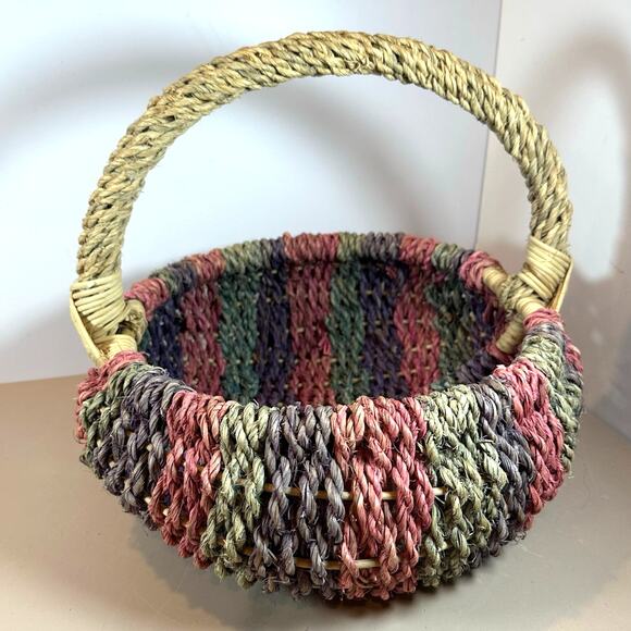 Vintage Large 12" Woven Butt Basket Gathering Egg Buttocks Pink Purple Easter - Picture 1 of 10